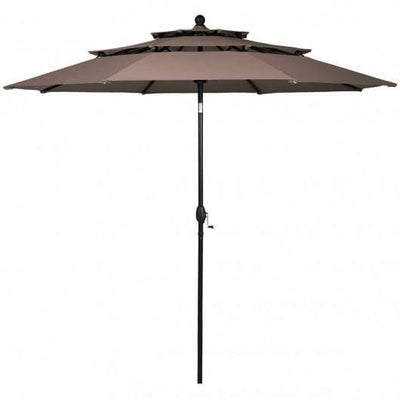 Starwood Rack Home & Garden 10ft 3 Tier Patio Umbrella Aluminum Sunshade Shelter Double Vented without Base-Tan